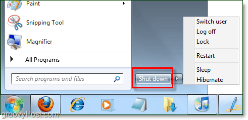 Slik endrer du Power 7-knappen på Windows 7-menyen