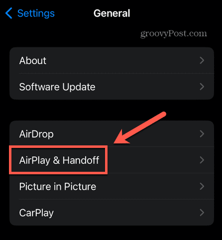 iphone airplay og overleveringsinnstillinger