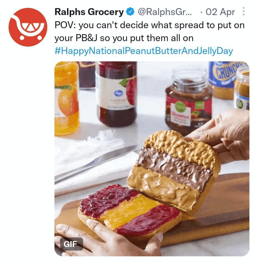 bilde av Ralphs Grocery tweet med GIF