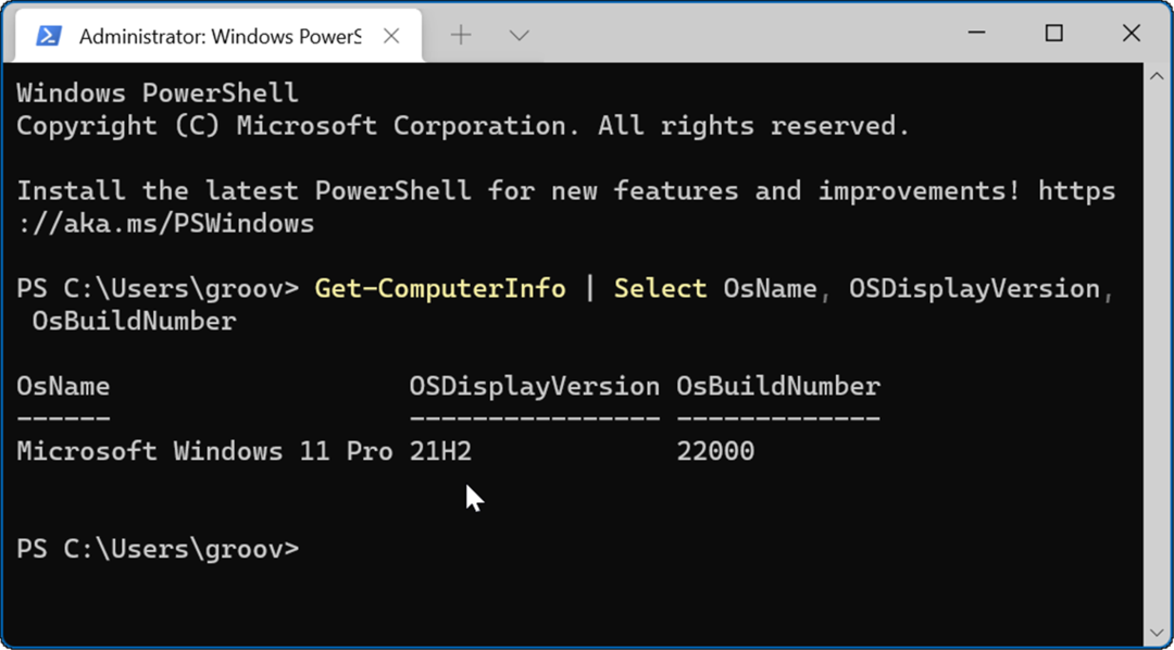 PowerShell-kommando Windows 11-versjon