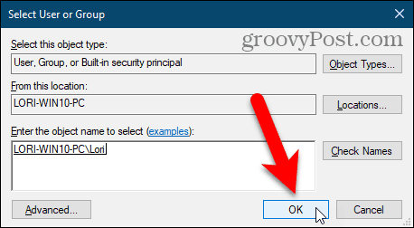 Lukk dialogboksen Velg bruker eller gruppe i Windows Regisry