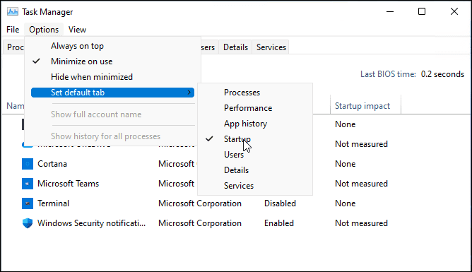 Endre oppstartssiden for Oppgavebehandling på Windows 11