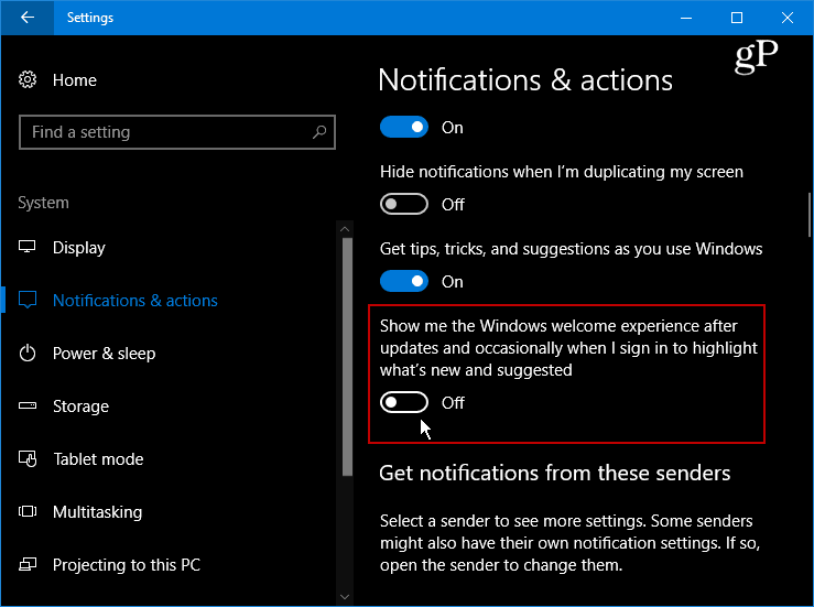 Skjul den irriterende velkomstskjermen for Windows 10 etter oppdateringer