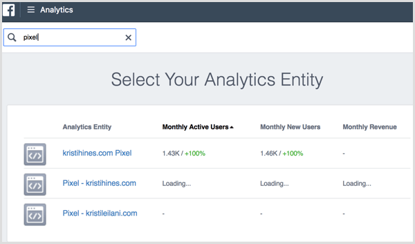 Facebook Analytics-nettsted