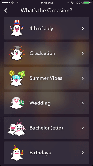 Velg et tema for Snapchat-geofilteret ditt.
