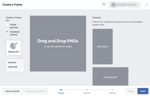 Hvordan markedsføre live-arrangementet ditt på Facebook, trinn 2, lag rammen din i Facebook frame studio