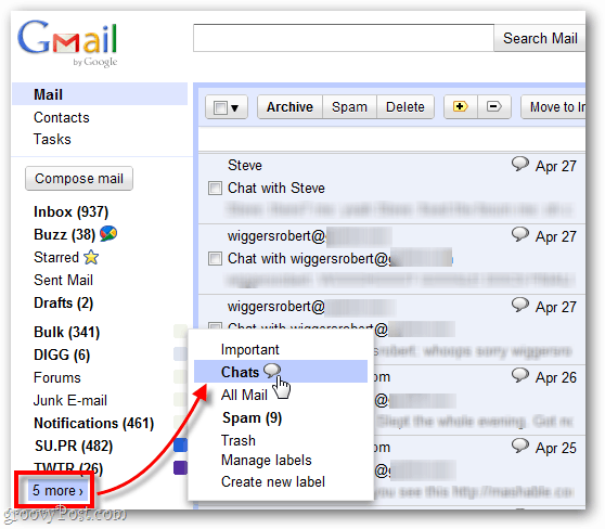 finn gamle innspilte chatter i Gmail