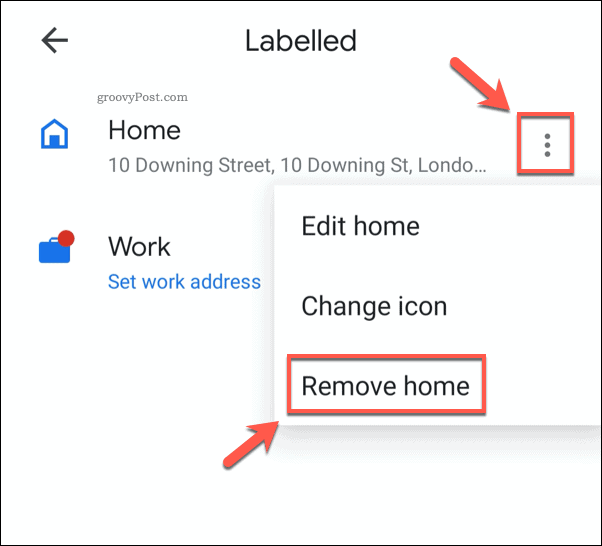 Fjerner en lagret hjemmeadresse i Google Maps mobil