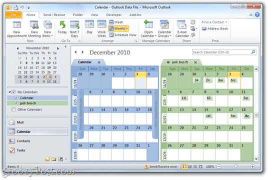 Google Kalender / Outlook 2010 side om side