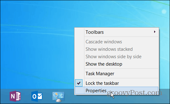 Oppgavelinjeegenskaper Windows 8.1
