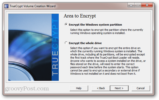 TrueCrypt: Krypter Windows-systempartisjonen vs. krypter hele stasjonen