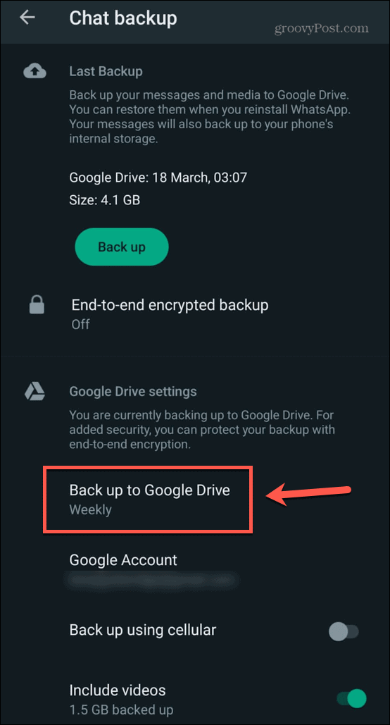 whatsapp backup til google drive