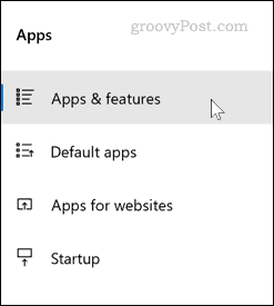Alternativer-menyen for Windows Apps & Features