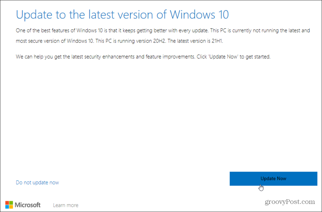oppdater til siste versjon av Windows 10