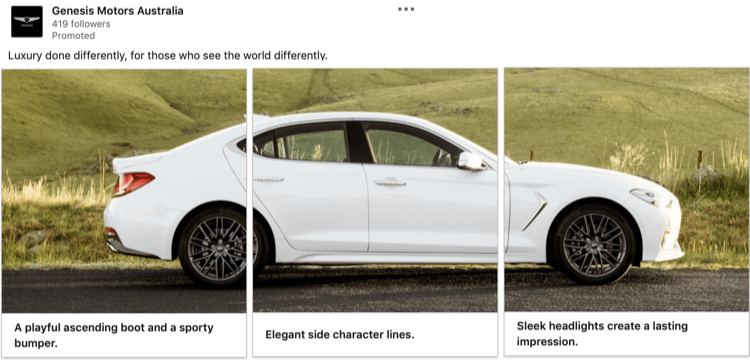 Genesis Motors LinkedIn karusellannonse som viser bil