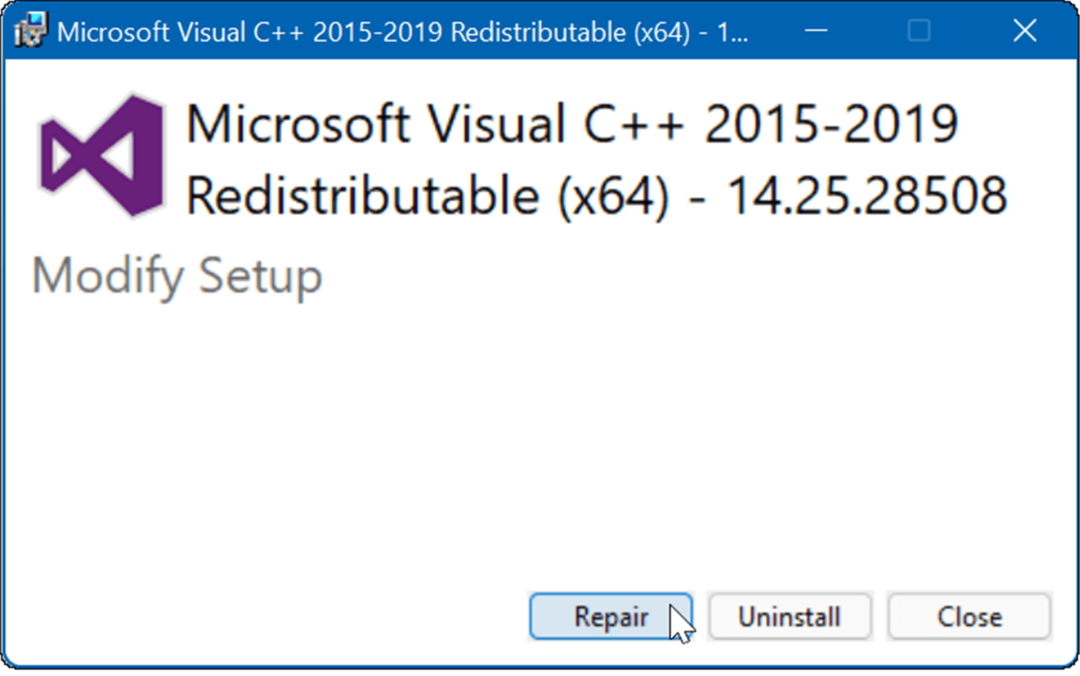 reparere Microsoft Visual C Redistributable