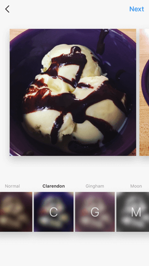 Du kan bruke filtre og redigere et bilde individuelt, akkurat som du ville gjort med et vanlig Instagram-innlegg.