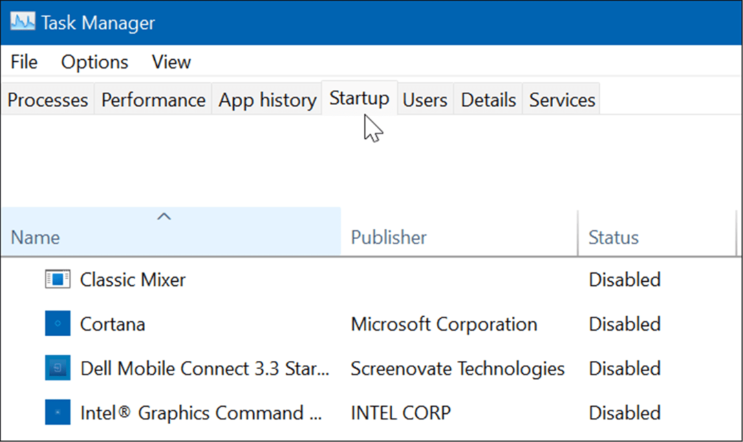 Task Manager Startup-fanen Windows 11