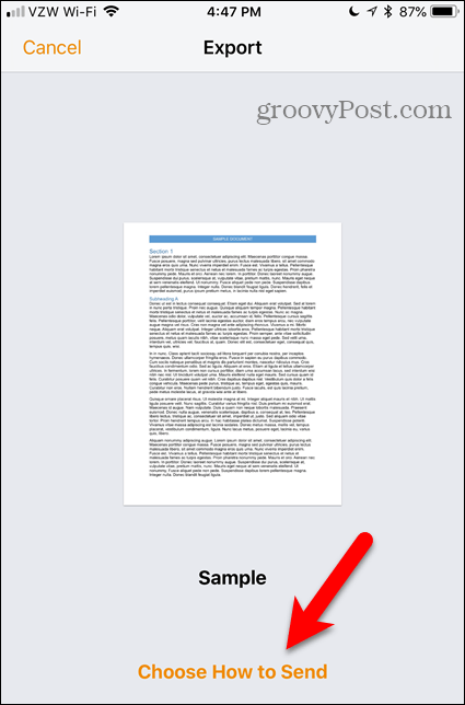 Velg Hvordan sende lenken i Sider for iOS