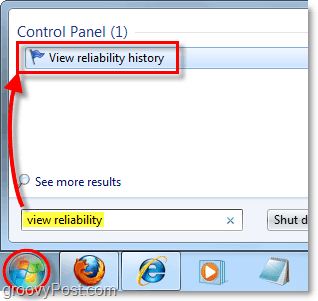 søk etter Windows 7-pålitelighetshistorikk