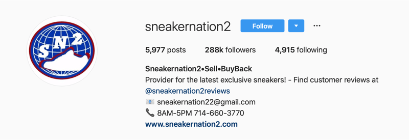 primær Instagram-konto for SneakerNation2