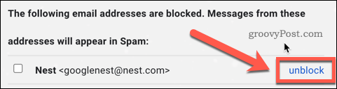 Fjern blokkering av en bruker i Gmail-innstillinger