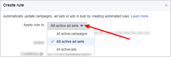 Alternativene dine er alle aktive kampanjer, alle aktive annonsesett og alle aktive annonser