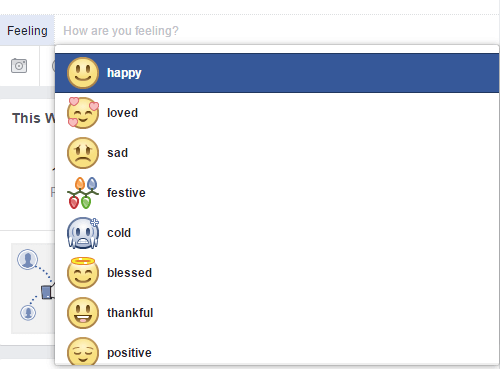 Velg en emoji som gjenspeiler følelsene du vil uttrykke på Facebook.