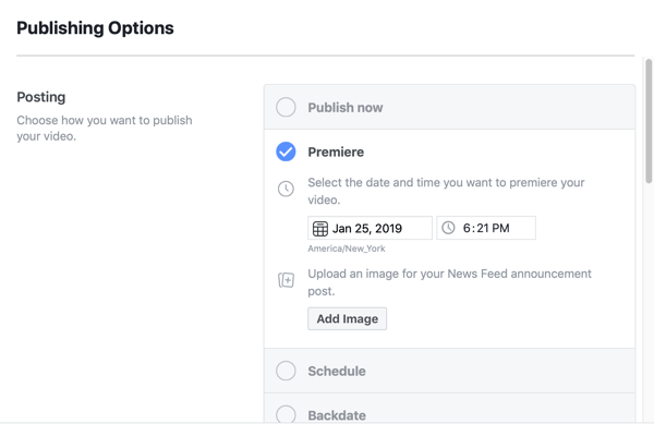 Hvordan sette opp Facebook Premiere, trinn 5, innstillinger for planleggingsplanlegging