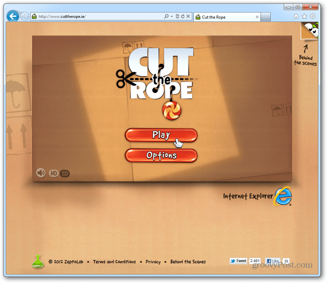 Spill HTML5 Web-versjonen av Cut the Rope i IE 9