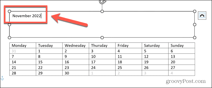 Excel-kalendertittel