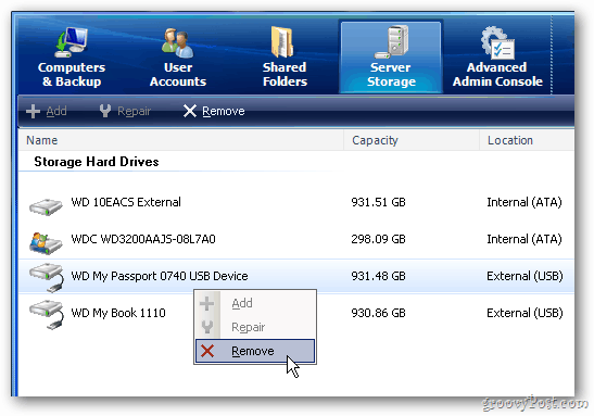 Windows Home Server: Slik fjerner du en ekstern harddisk