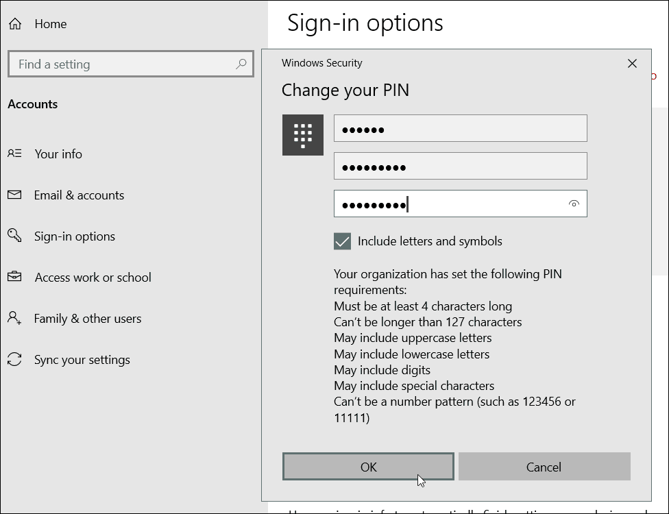 Spesielle karakter-PIN-koder Windows 10