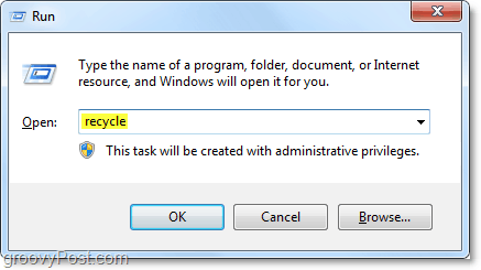 kjør papirkurven i Windows 7
