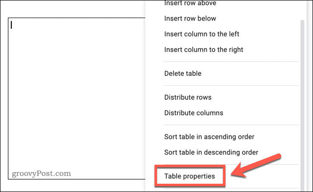 Få tilgang til menyen for tabellalternativer i Google Dokumenter