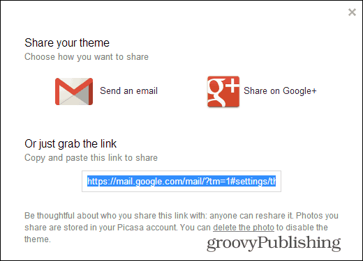 Egendefinerte temaer i Gmail deler din temelink