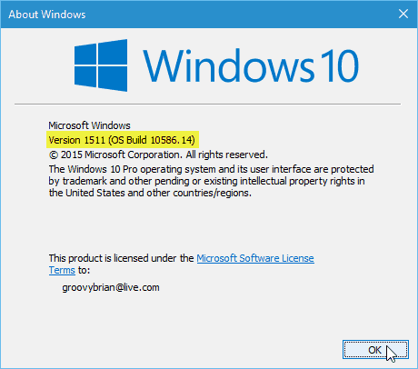 Windows 10-oppdateringsversjon