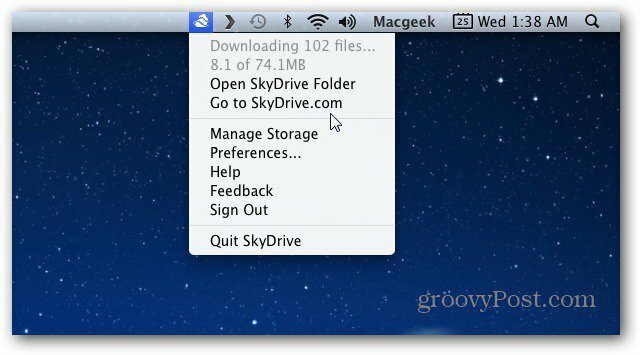 Mac Menubar SkyDrive-ikon