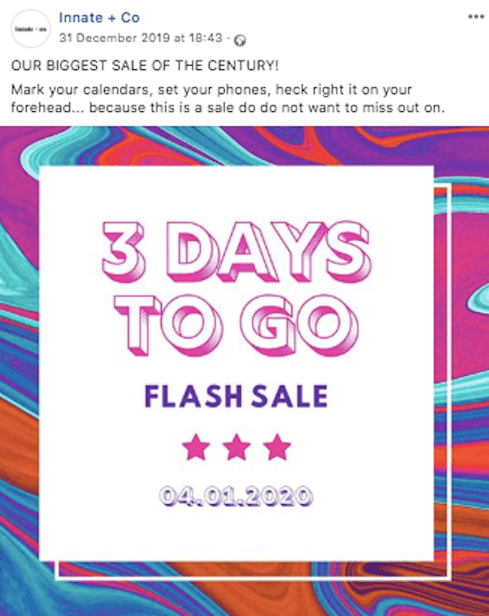 eksempel på nedtelling av Facebook for flash-salg