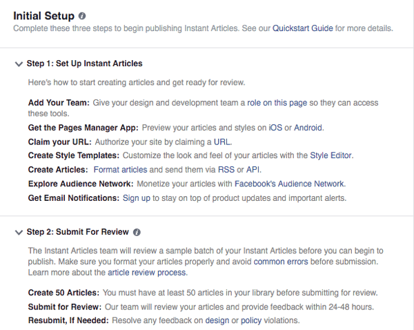 facebook Installeringsveiledning for øyeblikkelige artikler