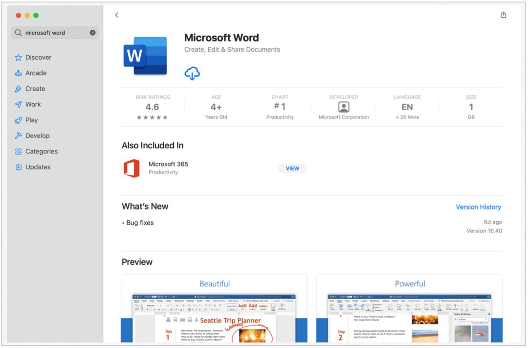Microsoft Word på Mac App Store