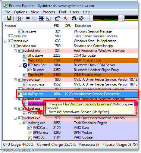 msmpeng.exe i Windows 7 prosessutforsker