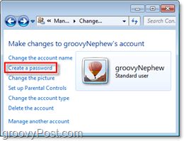 finn ledeteksten for å legge til et passord til en brukerkonto for Windows 7