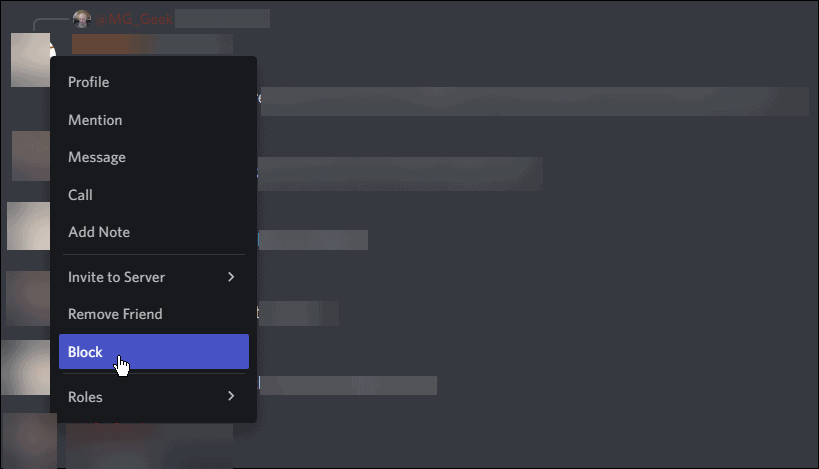 blokker bruker i Discord