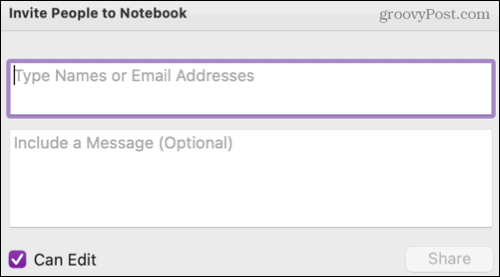 Del en notatbok i OneNote på Mac