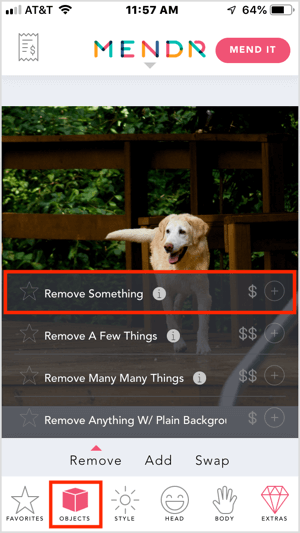 Fjern et objekt fra bildet ditt med mobilappen Mendr.