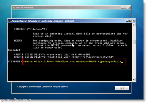 Windows 7 Native VHD Installere Dual Boot Create VHD fra CMD Prompt
