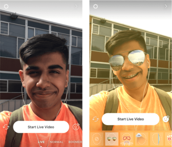 Instagram legger til ansiktsfiltre i live video.