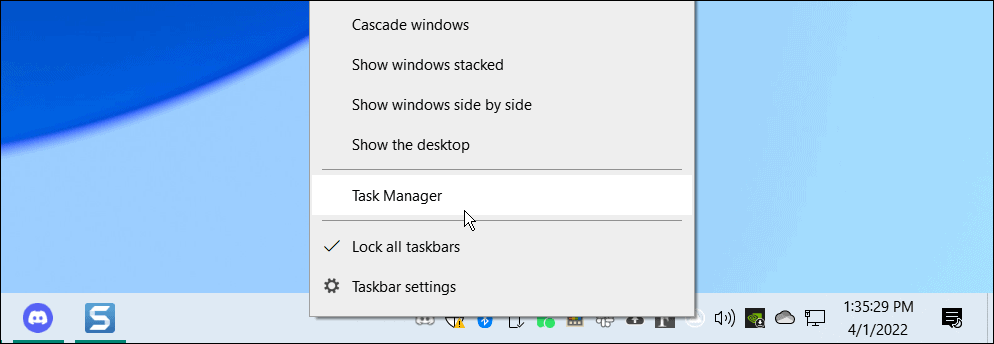 åpne oppgavebehandling fra Windows 10-oppgavelinjen