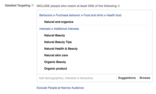 Facebook-annonse detaljerte målrettingsalternativer eksempel
